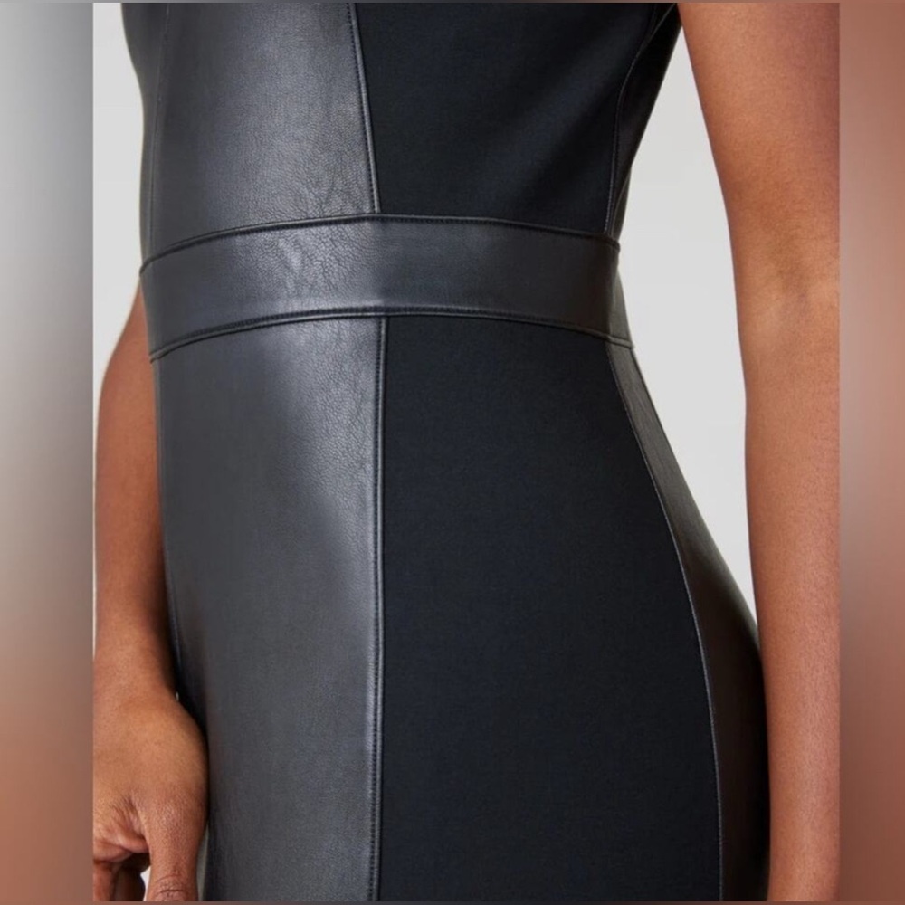 Spanx Black Leather Like Combo Fitted Dress Size small new with tag - Picture 4 of 15